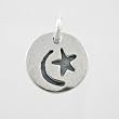 Small Round Crescent Moon and Star Charm in Sterling Silver, #9211
