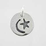 Round Sterling Silver Crescent Moon & Star Charm, #9211