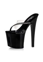 Pleaser TABOO-703, 7 1/2 Inch Stiletto Heel Criss Cross Strap Platform Slide With Rhinestones
