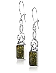 Sterling Silver Green Amber Rectangular Celtic Earrings
