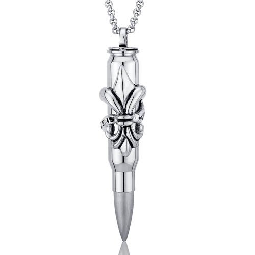 Fleur-de-Lis Design Stainless Steel Bullet Pendant Necklace for Men