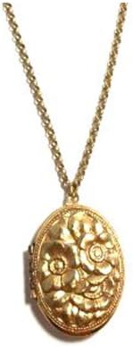 Catherine Popesco Gold Plated Oval Rose Locket Necklace