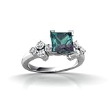 14K White Gold Square Created Alexandrite and Diamond Engagement Ring