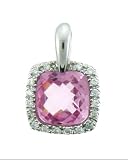 14k White Gold Pink Sapphire Pendant Diamond Bezel