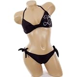 Cute Bathing Suit Sexy Crowned Skull Graphic Black 2 pc Halter Bandeau Tie Side Bikini Swimsuit