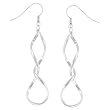 White Gold Rhodium Twisted Elongated Loop Earrings At 3" Length in Silvertone