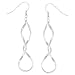 White Gold Rhodium Twisted Elongated Loop Earrings At 3" Length in Silvertone