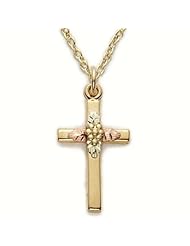 Highest Quality 14K Gold over .925 Sterling Silver Black Hills Cross Pendant Necklace in a Centered Colored Grape Leaf Design Cross Pendant Necklaces Gold Gift Boxed.w/Chain Necklace 18" Length Gift Boxed.