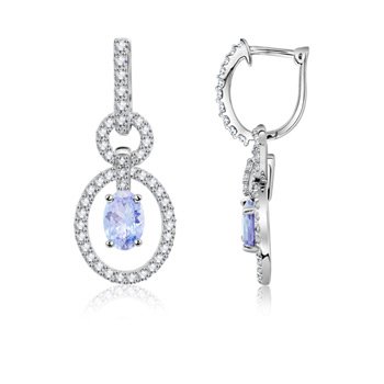 Oval Tanzanite and Diamond Hoop Earrings 14K White Gold