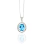 STUNNING 2.55 CT OVAL BEZEL SET BLUE TOPAZ AND DIAMOND 14K WHITE GOLD PENDANT