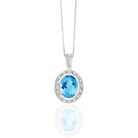 STUNNING 2.55 CT OVAL BEZEL SET BLUE TOPAZ AND DIAMOND 14K WHITE GOLD PENDANT by Blue-Topaz Sets