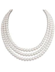 White Pearl Three Strand Freshwater Pearl Necklace Sterling Silver, Made in the USA