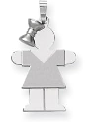14k White Gold Medium Girl with Bow on Left Engravable Charm. Metal Wt- 2.39g