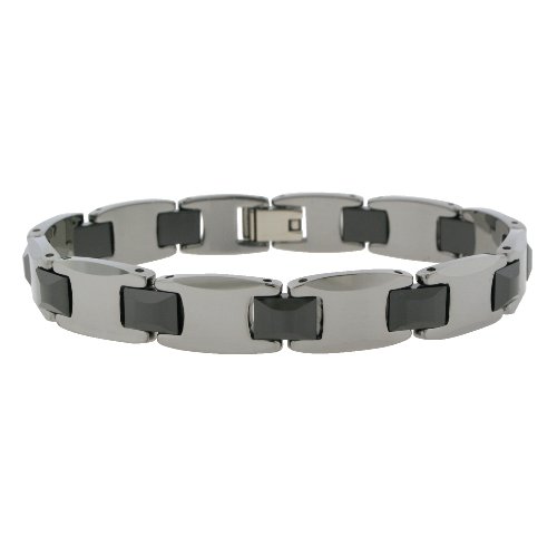 Men’s Tungsten & Black Ceramic Link Bracelet, 8.50″