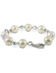 Sterling Silver 9-10mm Freshwater Pearl Station 7.5" Bracelet