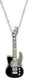 Silver and Black Electric Guitar Necklace with Crystal accents