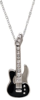 Silver and Black Electric Guitar Necklace with Crystal accents