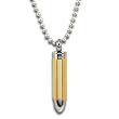 Stainless Steel Two Tone Gold Plated Bullet Pendant 24 Inch Polished Ball Chain -W 8mm x H 34mm