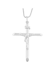 Sterling Silver 48mm Tube Crucifix Pendant with 20-inch Round Box Chain
