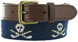 Polo Golf by Ralph Lauren Men's Navy Embroidered Antiqued Square Buckle Casual Belt , Size 32