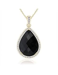 31.49 ct Pear Black Onyx and White Sapphire Vintage Pendant Necklace
