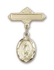 14K Gold Baby Badge with Miraculous Charm and Polished Badge Pin