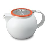 Forlife WhiteLeaf Porcelain Teapot with Basket Infuser and Lid 38 oz./1124 ml Paprika