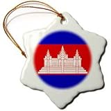 Cambodia Flag - 3 Inch Snowflake Porcelain Ornament