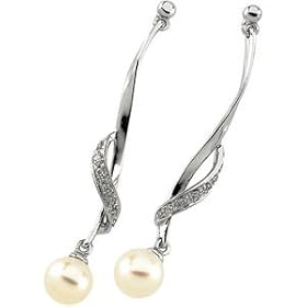 14K White Gold Freshwater Cultured Pearl & Diamond Earring