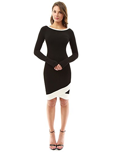 PattyBoutik Women's Color Block Boat Neck Long Sleeve Dress