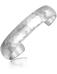 Sterling Silver Rhodium Plated Dome Cuff with Hammered Texture