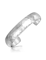Sterling Silver Rhodium Plated Dome Cuff with Hammered Texture