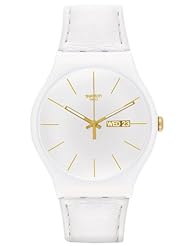Swatch White Character White Dial White Leather Strap Unisex Watch SUOW703