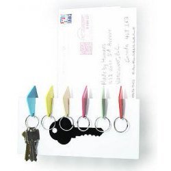 Wall Mounted Key Holder with 6 Colored Key Rings (White/Multi) (3 1/2