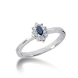 0.2 Ct Diamond Sapphire Ring Engagement Marquise Cut Prong Fashion 14k White Gold