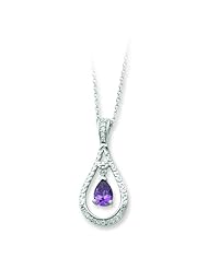 Sterling Silver Feb. CZ Stone Never Forget Tear 18in Birthstone Necklace.