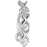 Solid 14KT White Gold TOP MOUNT Cubic Zircoina XOXO Belly Ring