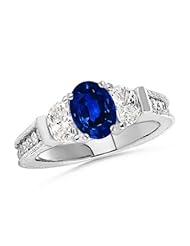 Oval Sapphire Half Moon Diamond Three Stone Ring - Made In USA