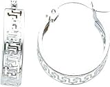 14K White Gold Open Greek Key Hoop Earrings Jewelry