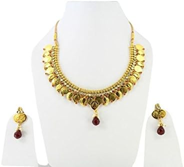 Harvi Creations Women's Ethnic Necklace Set Golden Golden Ginni Jewelry Designer Wedding Jewellery Gift