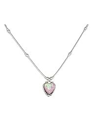 Sterling Silver 16 inch Liquid Silver Synthetic Pink Opal Heart Necklace