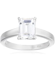 Sterling Silver Swarovski Zirconia 1.5cttw Emerald Solitaire Engagement Ring