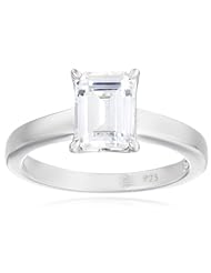 Sterling Silver Swarovski Zirconia 1.5cttw Emerald Solitaire Engagement Ring