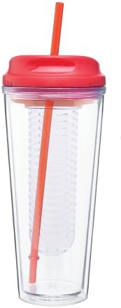 INFUSION To Go - Hot Cold Drink Fruit Infuser Tumbler - Double Wall Acrylic -20oz. Capacity - Red