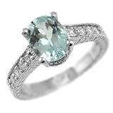 2.05ct AAA Blue Aquamarine & Diamond Engagement Ring 14k White Gold Antique Style