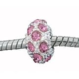 Believe Beads 1 X Silver Plated with Pink Stones Charm Bead fits Pandora/Troll/Chamilia style Bracelets