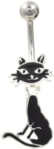 Black Cat Belly Navel Ring Dangle Button Piercing Jewelry