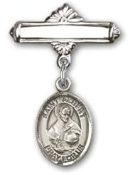 Sterling Silver Baby Badge with St. Albert the Great Charm and Polished Badge Pin