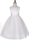 New Satin  Tulle Flower Girl Dress (Ivory or White with Alternate Satin Waist Sash Colors) 2 to 12 Girls