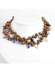 Sterling Silver Freshwater Champagne Cultured Pearl & Flourite Necklace - QH993-18"